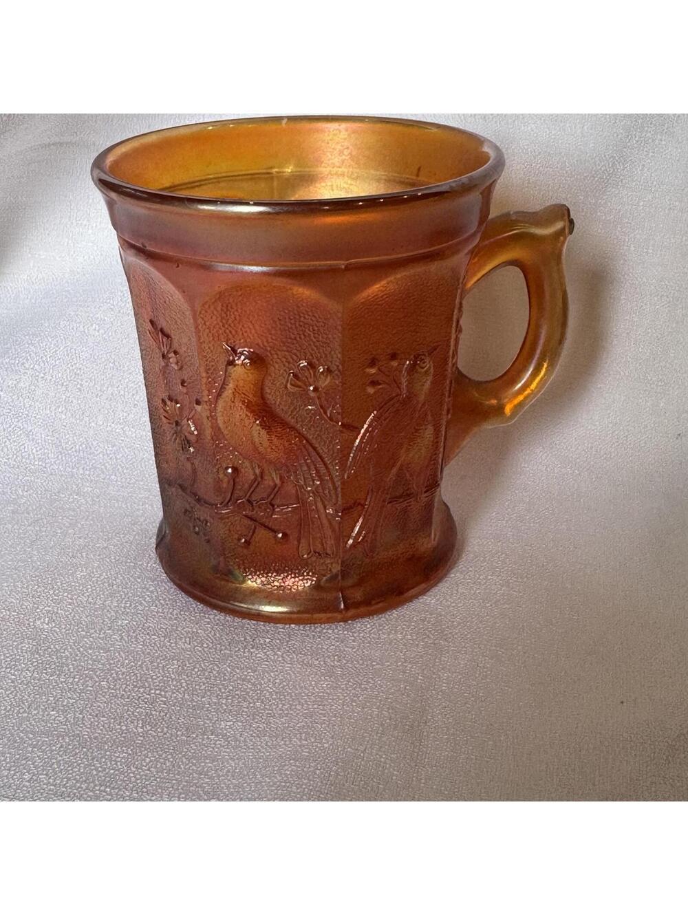 VTG Northwood Singing Birds Marigold Carnival Glass Mug Handled‎ Cup Antique - Picture 8 of 9